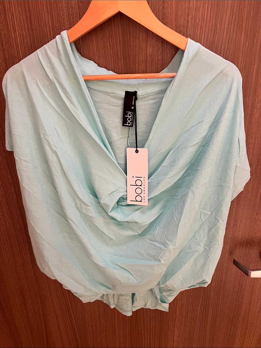 bobi Draped Cowl Neck Tunic in Light Aqua